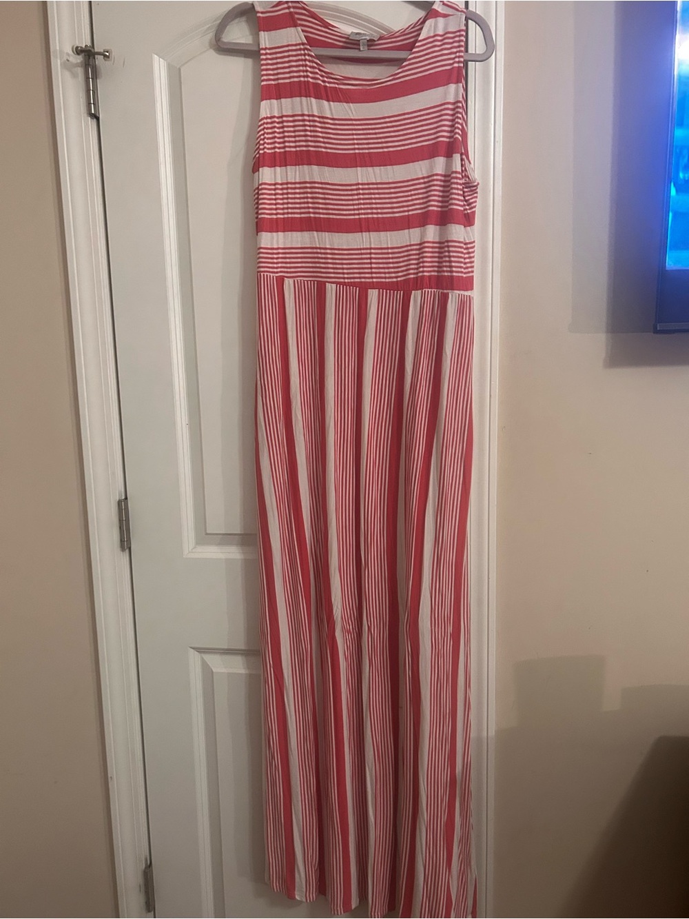 Red and White Striped Sleeveless Maxi Skirt